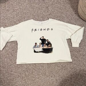 Cream Friends Graphic Cropped Sweatshirt